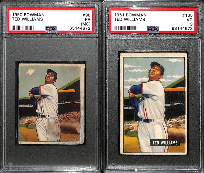 Ted Williams Lot - 1950 Bowman #98 (PSA 1MC) & 1951 Bowman #165 (PSA 3)